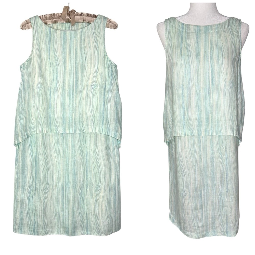 J Jill Love Linen Dress XS 100%‎ Linen Asymmetrical Tiered Coastal Beach Cottage